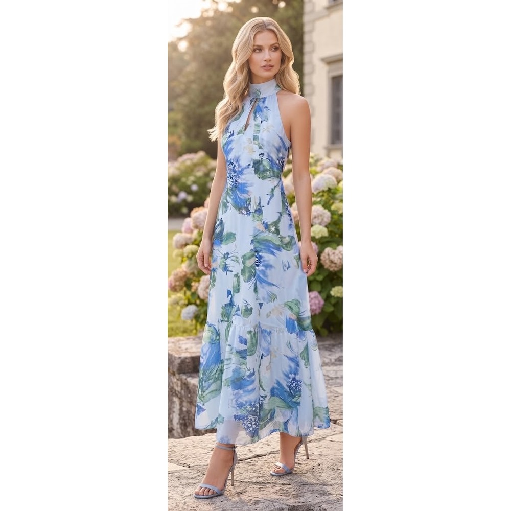 Taylor Floral Halter Neck Tiered Maxi Dress